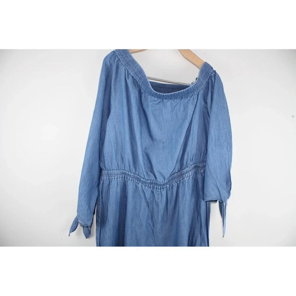 Michael Kors Womens Off Shoulder Denim Jumpsuit Light Cadet Wash MS280Y99HH L